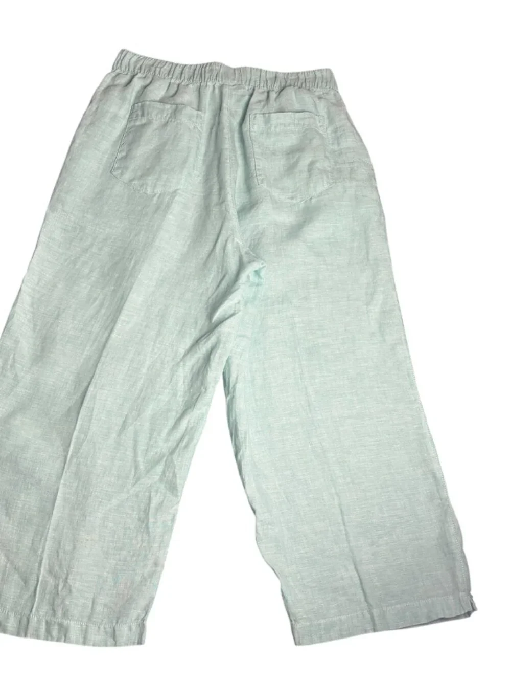 Cynthia Rowley Size L Pure Linen Pull On Wide Leg Crop Pants Light Teal Costal